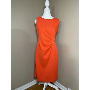 Women's Orange Sleeveless Sheath Dress Buckle Bow Size 10 En Focus Studio